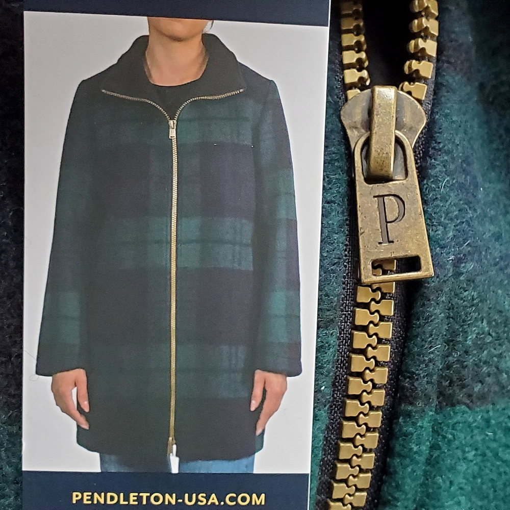 NEW Pendleton Women's Wool Blend Walker Topper Coat Green Blue Plaid - Picture 13 of 16